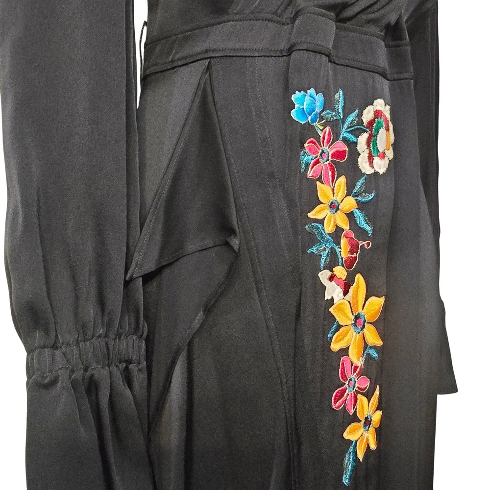 NWT Etro Milano Black Floral Embroidered Wrap Dress Made in Italy Size 44/ US 8 - Picture 7 of 12